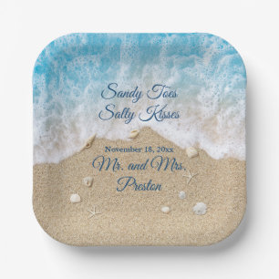 Blue Beach Waves Sandy Toes Square Paper Plate