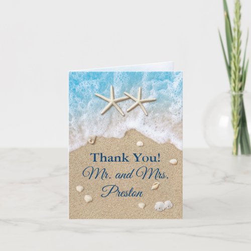 Blue Beach Waves  Starfish Photo Thank You Card