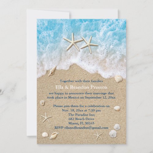 Blue Beach Waves  Starfish Post Wedding Invitation