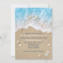 Blue Beach Waves & Starfish Wedding Invitation