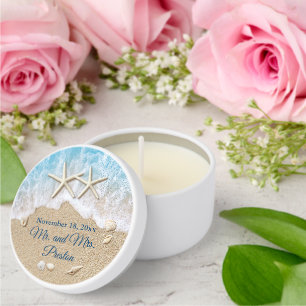 Blue Beach Waves & Starfish Wedding Mini Candle Favors