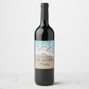 Blue Beach Waves & Starfish Wine Label