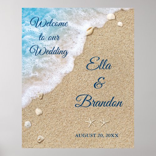 Blue Beach Waves Wedding Poster