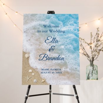 Blue Beach Waves Wedding Poster Board by prettyfancyinvites at Zazzle