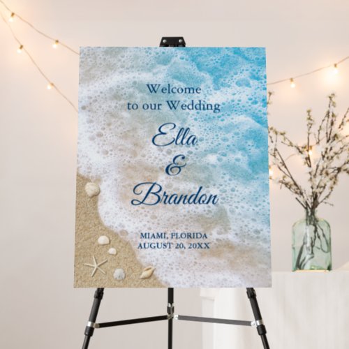 Blue Beach Waves Wedding Poster Board 