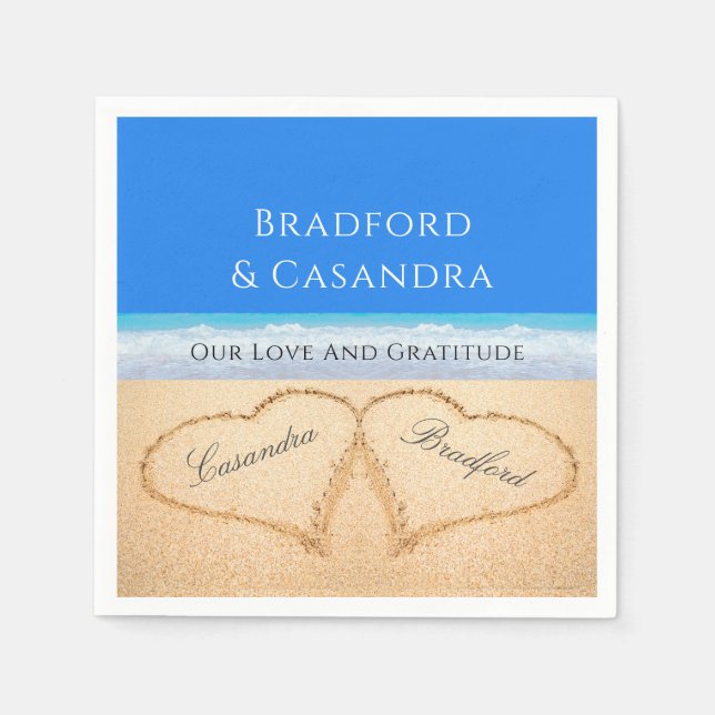  Blue Beach Wedding 2 Hearts in the Sand   Napkins (Front)
