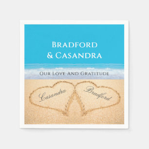 Blue Beach Wedding 2 Hearts in the Sand Paper P Napkins