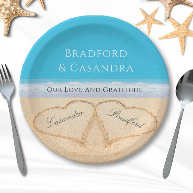  Blue Beach Wedding 2 Hearts in the Sand   Paper P Paper Plates (Creator Uploaded)