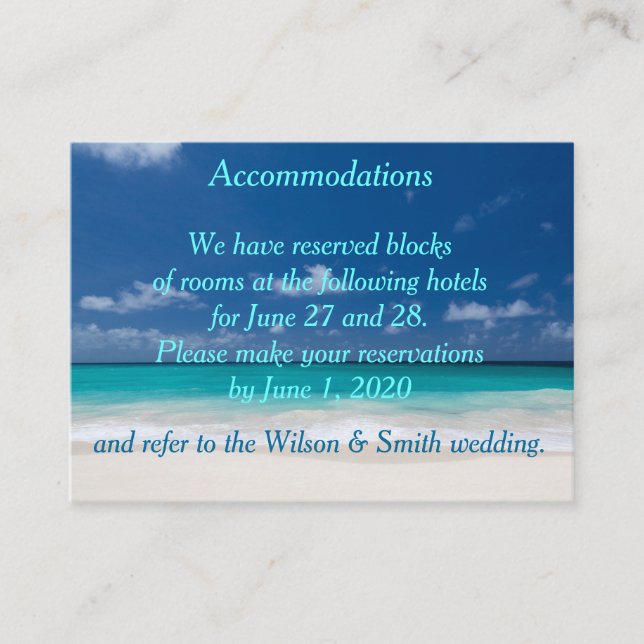 Blue Beach Wedding Accommodations Business Cards (Front)