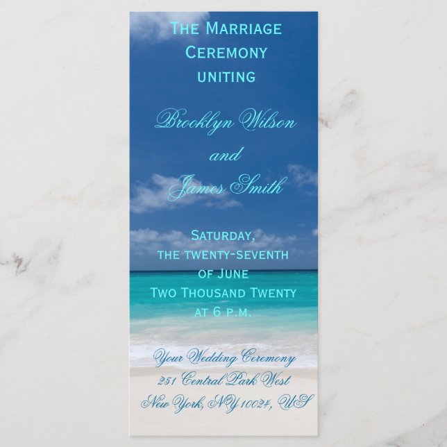 Blue Beach Wedding Ceremony Programs (Front)