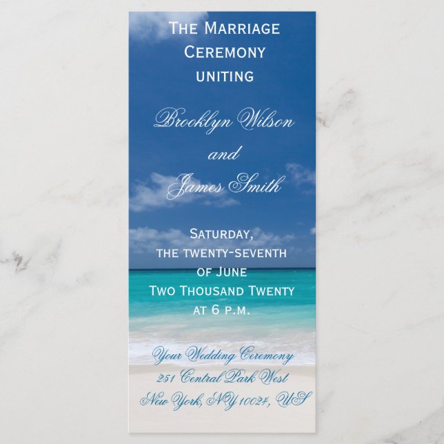 Blue Beach Wedding Ceremony Programs (Front)