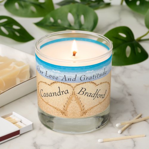 Blue Beach Wedding Names Hearts Sand Ocean Scented Candle