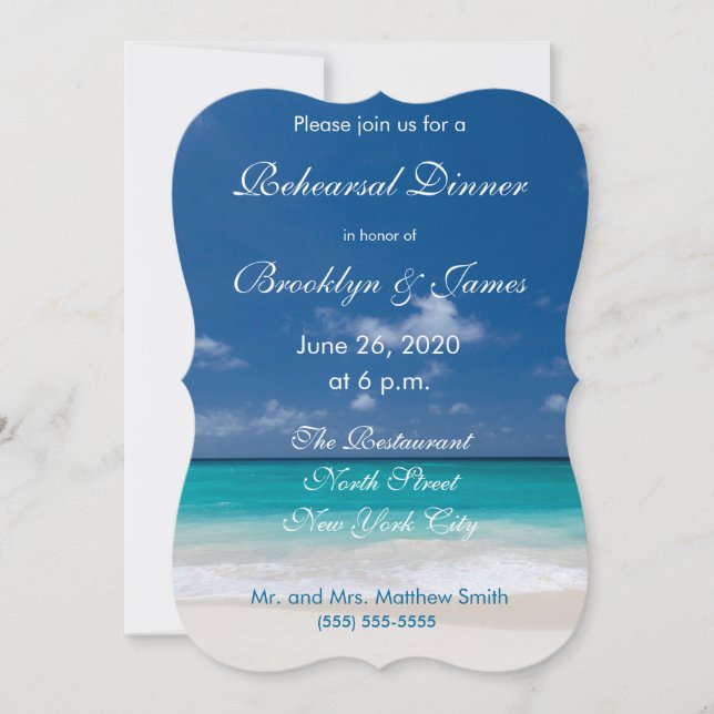 Blue Beach Wedding Rehearsal Dinner Invitations (Front)