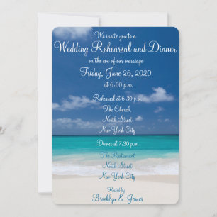 Blue Beach Wedding Rehearsal Dinner Invitations