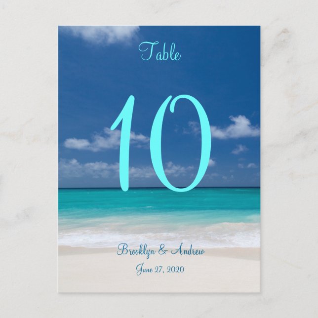 Blue Beach Wedding Table Numbers (Front)