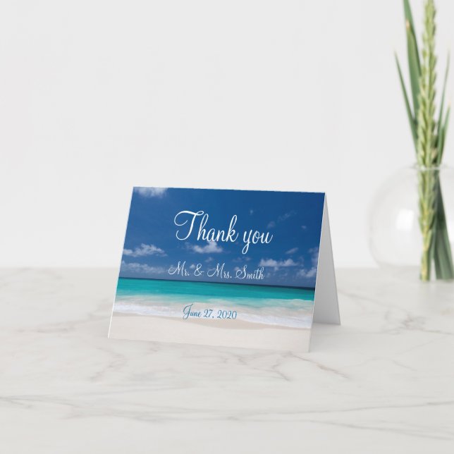 Blue Beach Wedding Thank You Cards (Front)