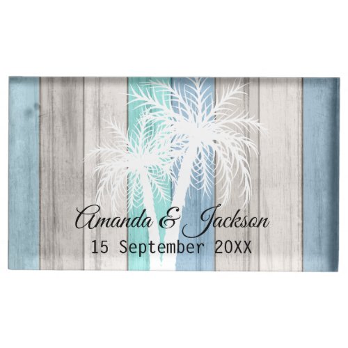 Blue Beach Wood and Palm Trees Place Card Holder