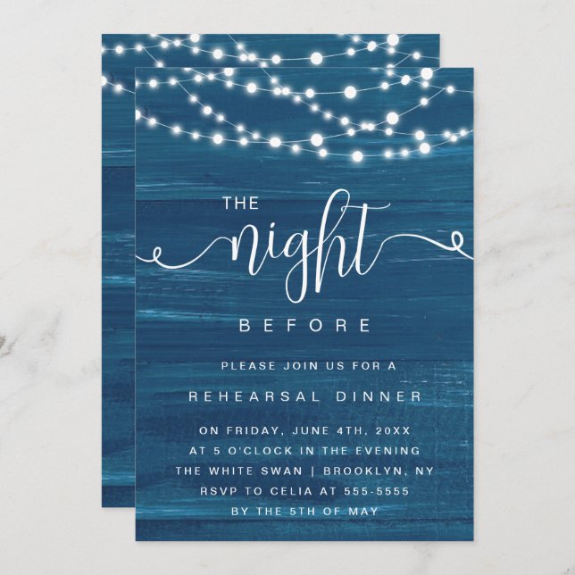 Blue Beach Wood Rehearsal Dinner Invitation (Front/Back)