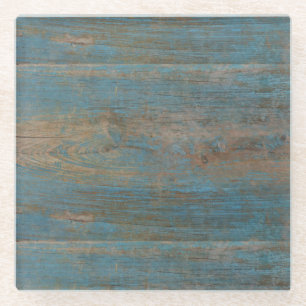 Blue Beach Wood Texture Glass Coaster