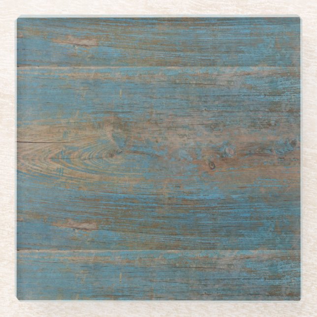 Blue Beach Wood Texture Glass Coaster (Front)