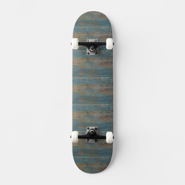 Blue Beach Wood Texture Skateboard Deck (Front)