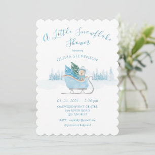 Blue Bear A Little Snowflake Baby Shower Invitation