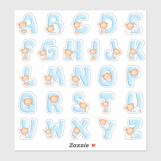 Blue Bear Alphabet Set Sticker (Sheet)