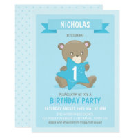 Blue Bear Any Age or First Birthday Invitation