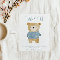 Blue Bear Baby Shower Cute thank you  Card