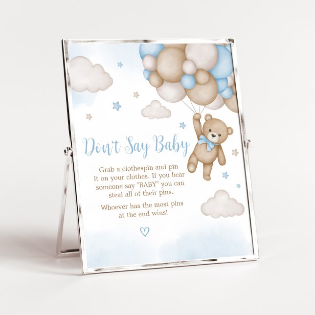 Blue Bear Baby Shower Don't Say Baby Poster (Blue Bear Baby Shower Don't Say Baby Sign)