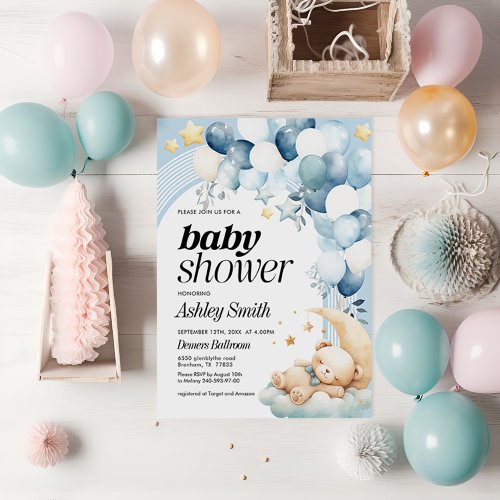 Blue Bear Baby Shower Invitation