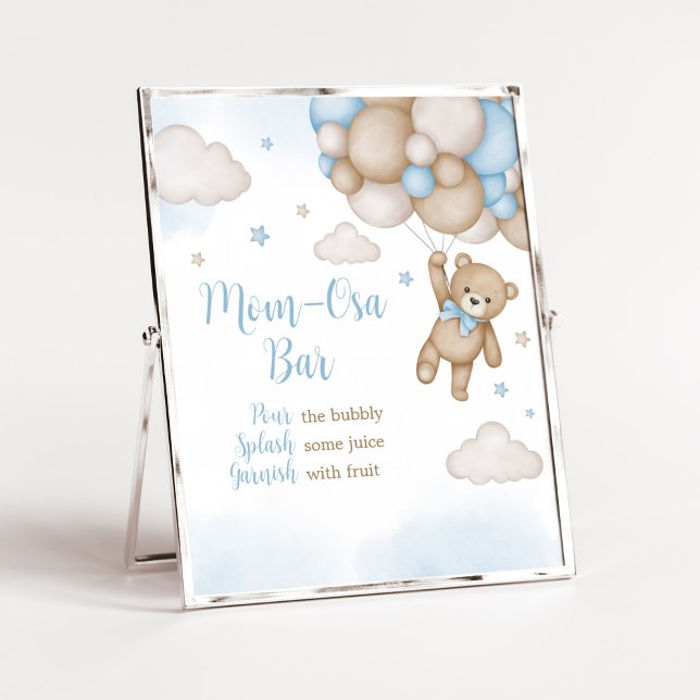 Blue Bear Baby Shower Mom Osa Bar Poster (Blue Bear Baby Shower Mom Osa Bar Sign)
