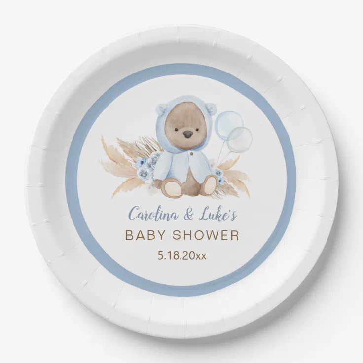 Blue Bear Baby Shower Party Paper Plates | Zazzle