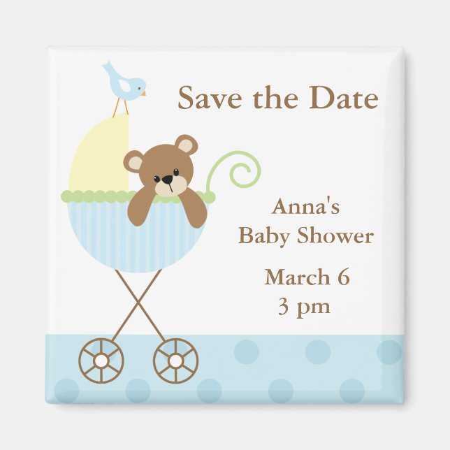 Blue Bear Baby Shower Save the Date Magnet (Front)