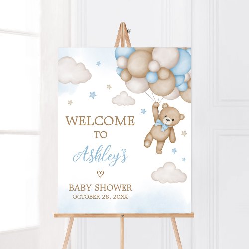 Blue Bear Baby Shower Welcome Poster