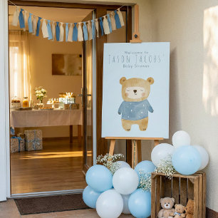 Blue Bear Baby Shower Welcome Sign