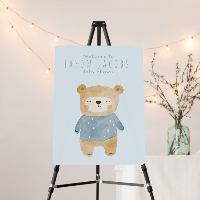 Blue Bear Baby Shower Welcome Sign (In Situ (Stand))