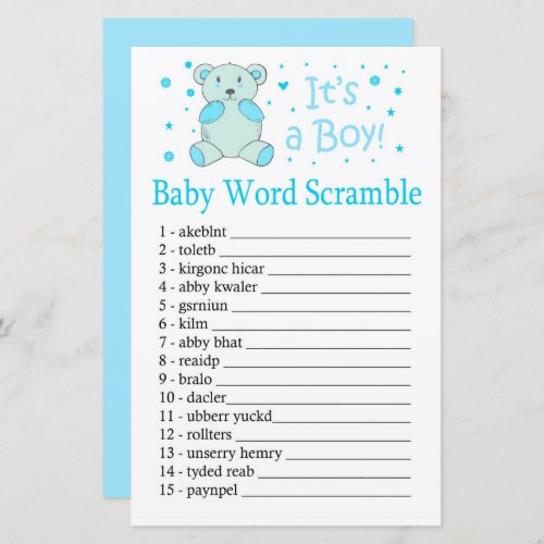 Blue bear Baby word scramble game