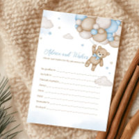 Blue Bear Balloon Baby Shower Advice & Wishes Game