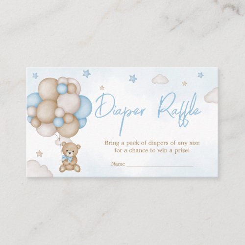 Blue Bear Balloon Baby Shower Diaper Raffle Enclosure Card