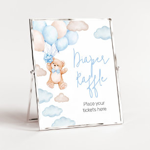 Blue Bear Balloon Baby Shower Diaper Raffle Poster