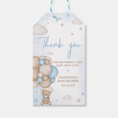 Blue Bear Balloon Baby Shower Favor Tags