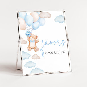 Blue Bear Balloon Baby Shower Favors Poster