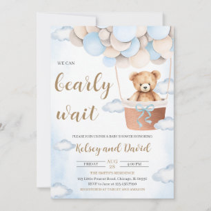 Blue Bear Balloon Baby Shower Invitation
