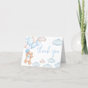 Blue Bear Balloon Baby Shower Letterpress Thank You Card