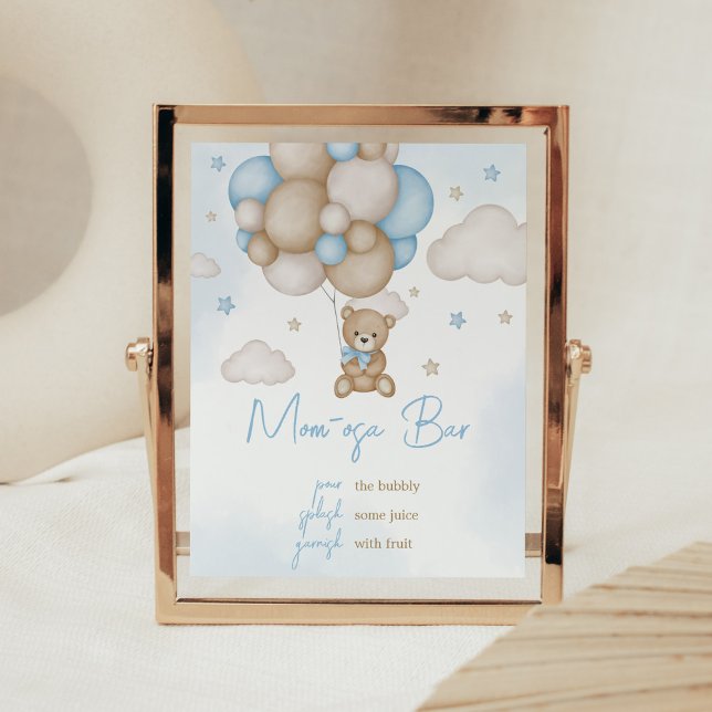 Blue Bear Balloon Baby Shower Mom Osa Bar Poster (Teddy Bear Balloon Baby Shower Mom Osa Bar Sign)