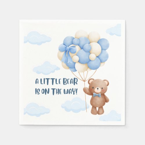 Blue Bear Balloon Baby Shower Napkins
