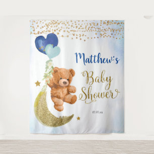 Blue Bear Balloon Baby Shower Sign Tapestry