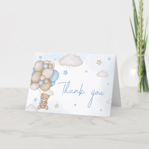 Blue Bear Balloon Baby Shower  Thank You Card