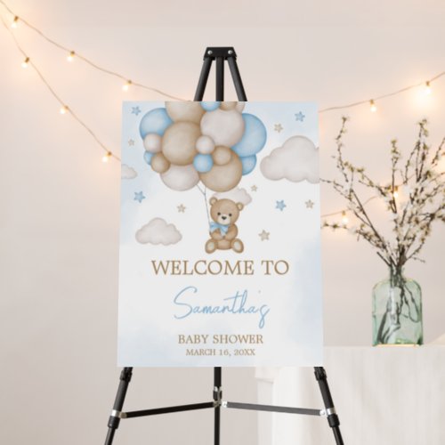 Blue Bear Balloon Baby Shower Welcome Sign